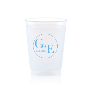 The Contemporary Initials Badge Cup features balanced typography of the couple’s initials and establishing year framed within a clean, round emblem for a timeless drinkware detail. Use it to serve beverages with a polished, personalized feel guests will appreciate. Perfect for weddings and celebratory toasts!