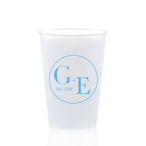 The Contemporary Initials Badge Cup features balanced typography of the couple’s initials and establishing year framed within a clean, round emblem for a timeless drinkware detail. Use it to serve beverages with a polished, personalized feel guests will appreciate. Perfect for weddings and celebratory toasts!
