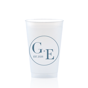 The Contemporary Initials Badge Cup features balanced typography of the couple’s initials and establishing year framed within a clean, round emblem for a timeless drinkware detail. Use it to serve beverages with a polished, personalized feel guests will appreciate. Perfect for weddings and celebratory toasts!