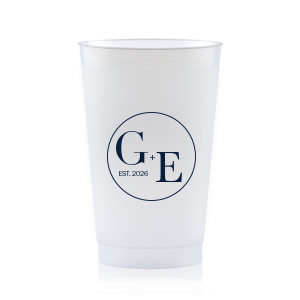 The Contemporary Initials Badge Cup features balanced typography of the couple’s initials and establishing year framed within a clean, round emblem for a timeless drinkware detail. Use it to serve beverages with a polished, personalized feel guests will appreciate. Perfect for weddings and celebratory toasts!