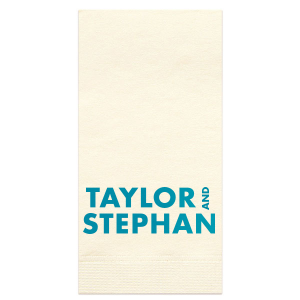 ForYourParty's elegant Ivory Guest Hand Towel with Satin Teal / Peacock Foil will impress guests like no other. Make this party unforgettable.