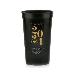 The Class of Year Cup features bold stacked typography of the year and a congratulatory message honoring your student! Order yours to serve drinks in style and create a graduation keepsake. Perfect for graduation parties or commencement celebrations.