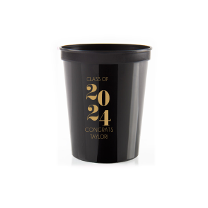 The Class of Year Cup features bold stacked typography of the year and a congratulatory message honoring your student! Order yours to serve drinks in style and create a graduation keepsake. Perfect for graduation parties or commencement celebrations.
