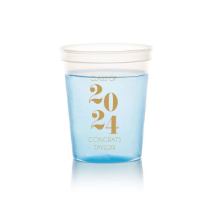 The Class of Year Cup features bold stacked typography of the year and a congratulatory message honoring your student! Order yours to serve drinks in style and create a graduation keepsake. Perfect for graduation parties or commencement celebrations.