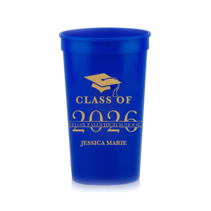 Our personalized Red 16 oz Stadium Cup with Gold Ink Cup Ink Colors has a Cap graphic and is good for use in Graduation themed parties and can be customized to complement every last detail of your party.
