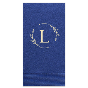 Our beautiful custom Dark Navy Cocktail Napkin with Matte Ivory Foil has a Open Wreath Frame graphic and is good for use in Floral and Wedding themed parties and can be personalized to match your party's exact theme and tempo.