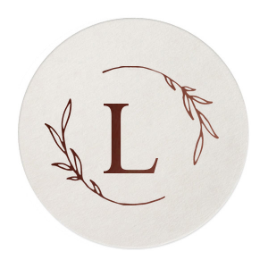 Personalized White Round Coaster with Shiny Champagne Foil has a Open Wreath Frame graphic and is good for use in Floral and Wedding themed parties and will add that special attention to detail that cannot be overlooked.