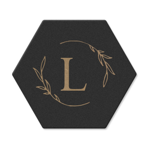 Personalized White Round Coaster with Shiny Champagne Foil has a Open Wreath Frame graphic and is good for use in Floral and Wedding themed parties and will add that special attention to detail that cannot be overlooked.