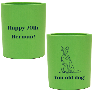 Our custom Robin's Egg Blue Flat Can Cooler with Matte Stone Blue Ink Cup Ink Colors has a German Shepherd 2 graphic and is good for use in Animals themed parties and can be personalized to match your party's exact theme and tempo.