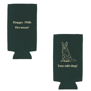 Our custom Robin's Egg Blue Flat Can Cooler with Matte Stone Blue Ink Cup Ink Colors has a German Shepherd 2 graphic and is good for use in Animals themed parties and can be personalized to match your party's exact theme and tempo.