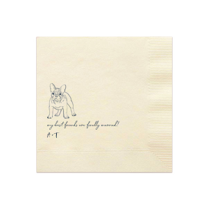 Toast to love with the French Bulldog My BFFs Are Married Napkin, where a charming illustration celebrates your union from your pet's perspective. Adorned with your initials, it's the perfect tribute for couples whose furry friend is family.
