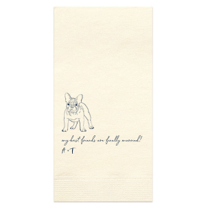 Toast to love with the French Bulldog My BFFs Are Married Napkin, where a charming illustration celebrates your union from your pet's perspective. Adorned with your initials, it's the perfect tribute for couples whose furry friend is family.