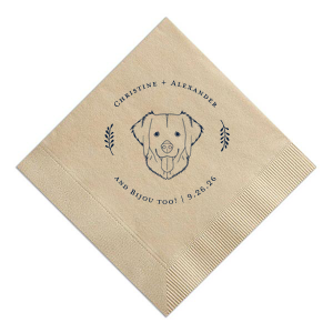 The Doggie Too! Wreath Frame Wedding Match bursts with charm, featuring a delightful pet graphic playfully encircled by a wreath. The couple's names elegantly arch above, connecting to their pet's name and the event date. It's a joyful tribute to furry family members in celebrations.