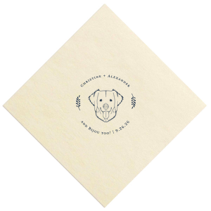 The Doggie Too! Wreath Frame Wedding Match bursts with charm, featuring a delightful pet graphic playfully encircled by a wreath. The couple's names elegantly arch above, connecting to their pet's name and the event date. It's a joyful tribute to furry family members in celebrations.