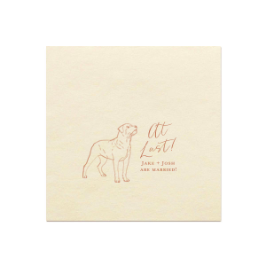 Celebrate your special day with the playful At Last Rottweiler Dog Napkin, where a beloved pet's joy takes center stage. Featuring the exuberant phrase "At Last!" in expressive script, as if announced by the couple's furry friend, this napkin is a delightful tribute to pet-loving newlyweds, capturing the shared happiness of the entire family.