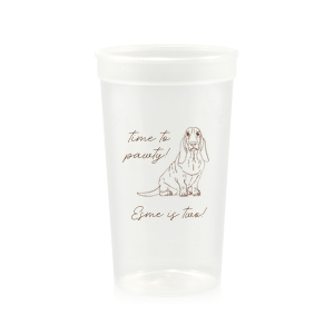 Custom Clear 22 oz Stadium Cup with Matte Chocolate Ink Cup Ink Colors has a Basset Hound graphic and is good for use in Animals themed parties and can be customized to complement every last detail of your party.