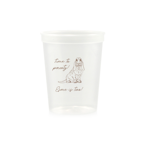 Custom Clear 22 oz Stadium Cup with Matte Chocolate Ink Cup Ink Colors has a Basset Hound graphic and is good for use in Animals themed parties and can be customized to complement every last detail of your party.