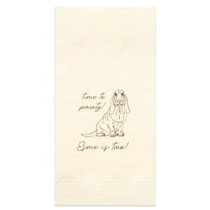 ForYourParty's chic Ivory Cocktail Napkin with Matte NEW Chocolate Foil has a Basset Hound graphic and is good for use in Animals themed parties and will give your party the personalized touch every host desires.