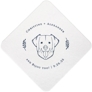 Our custom Eggshell Square Coaster with Matte Navy Foil has a Golden Retriever graphic and is good for use in Animals themed parties and can be personalized to match your party's exact theme and tempo.