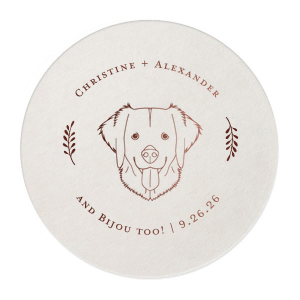 Our custom Eggshell Square Coaster with Matte Navy Foil has a Golden Retriever graphic and is good for use in Animals themed parties and can be personalized to match your party's exact theme and tempo.