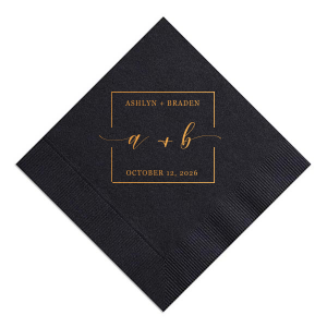 The Vintage Modern Script Napkin features modern script names arranged on a subtle diagonal for a clean, contemporary look. Customize yours to create a cohesive tablescape that feels stylish and intentional. Refined for wedding receptions or engagement parties.