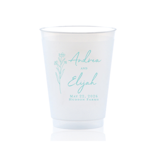 Embrace nature’s charm with the Wildflower Couple Names Wedding Cup, featuring a delicate wildflower stalk alongside the couple’s names in a simple, organic script. Perfect for celebrations that revel in the beauty of the outdoors and natural elegance, this cup subtly includes the event date and location.