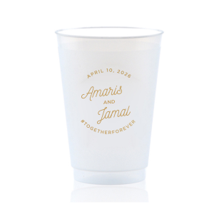 Elevate your event with the Modern Script Names & Hashtag Frosted Cup, a fusion of contemporary style and social savvy. Featuring the couple's names, event date, and a custom hashtag, this cup turns every sip into a stylish, shareable moment, perfect for modern celebrations.