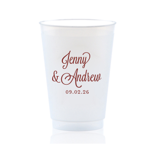 Sip in style with the Formal Names Swirly Script Cup, where elegance meets celebration. The couple's names take center stage, rendered in a beautiful script full of curls and swirls. This convivial design, completed with the event date, adds a touch of sophistication, making every drink a part of the joyous occasion.