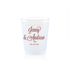 Sip in style with the Formal Names Swirly Script Cup, where elegance meets celebration. The couple's names take center stage, rendered in a beautiful script full of curls and swirls. This convivial design, completed with the event date, adds a touch of sophistication, making every drink a part of the joyous occasion.