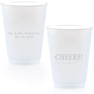 Personalized Silver Ink 16 oz Frost Flex Cup with Silver Ink Cup Ink Colors has a Simple Heart Flourish graphic and is good for use in Heart, Wedding themed parties and will give your party the personalized touch every host desires.