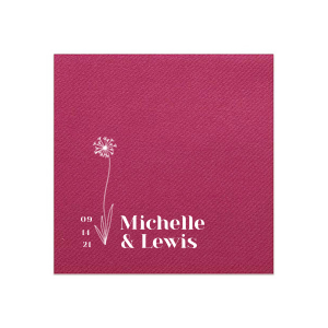 Our custom Plum Linen Like Cocktail Napkin with Shiny Sterling Silver Foil has a Stem Dandelion Flower graphic and is good for use in Floral themed parties and can't be beat. Showcase your style in every detail of your party's theme!