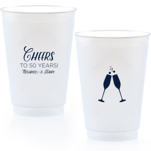 Raise the Cheers Champagne Toast Cup high as bubbles and clinking flutes capture the essence of celebration. The reverse's grand 'Cheers' beckons a toast, while your personal touch makes every sip a sparkling tribute to the moment.
