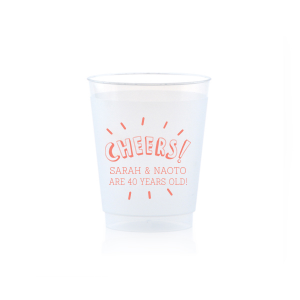 Raise a glass with the Radiant Celebration Cheers Frosted Cup, featuring "Cheers" in exuberant bubble font, surrounded by thick lines that radiate celebration. This design invites personalization with names or milestones beneath, creating a lively, festive atmosphere perfect for toasting special occasions and joyful achievements.
