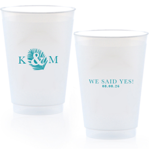 Our beautiful custom 9 oz Frost Flex Cup with Matte Teal/Peacock Ink has an Ampersand Leaf graphic and is good for use in Outdoors, Trendy, Accents themed parties and are a must-have for your next event—whatever the celebration!
