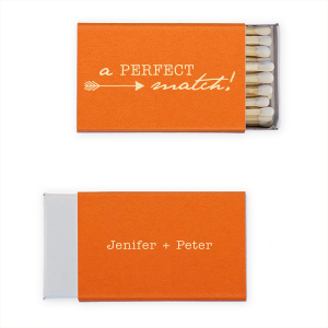 The Arrow Matchbox embodies the thrill of a perfect pairing, featuring a dynamic right-facing arrow that zeroes in on the word 'MATCH' with playful precision. The couple's names on the reverse side add a personalized touch, making these matches a hit for any love-struck celebration.
