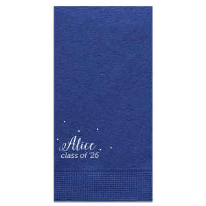 Commemorate your graduate’s achievement with our Sweet Dots Graduation Napkin. It gracefully features your graduate’s name in an elegant cursive, surrounded by six delicate dots that add a subtle sparkle. The class year, prominently displayed beneath, anchors this simple yet sweet tribute to their hard work and success.