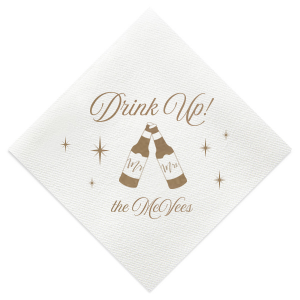 Our beautiful custom White Cocktail Napkin with Shiny Champagne Foil has a Mr & Mrs Bottles graphic and is good for use in Wedding, Drinks themed parties and will make your guests swoon. Personalize your party's theme today.