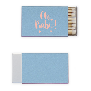 With the Oh Baby Match, light up your festivities with a touch of celestial charm. Featuring two sparkling stars and celebratory script personalization, this design adds a stellar touch to any special occasion.