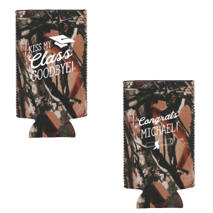 The ever-popular Slate Gray Flat Can Cooler with Matte White Ink Cup Ink Colors has a Cap graphic and a Graduation Scroll graphic and is good for use in Graduation themed parties and can be customized to complement every last detail of your party.