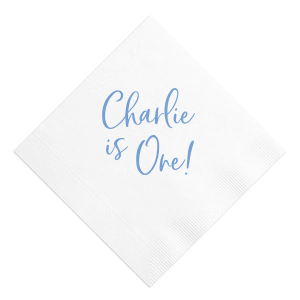 Cheer on another year with the First Birthday Napkin, exclaiming the birthday child's name and age in joyful, swirling script. Perfect for marking this milestone with exuberance, these napkins add a burst of excitement to the party.