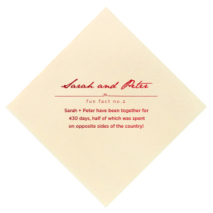 Custom Cream Cocktail Napkin with Shiny Convertible Red Foil has a Heart Line graphic and is good for use in Accents, Hearts themed parties and are a must-have for your next event—whatever the celebration!