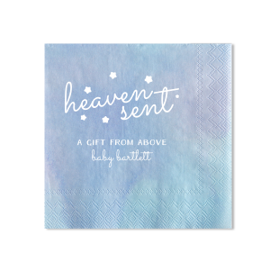 Celebrate the miracle of a new arrival with the Heaven Sent Napkin. This whimsical design features the tender phrase ‘heaven sent’ in a dreamy lower case script, adorned with stars as if floating in the sky. Perfect for baby showers or gender reveal parties, this napkin encapsulates the joy and wonder of welcoming a new life.