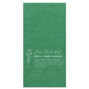 The ever-popular Hunter Green Linen Like Cocktail Napkin with Matte White Foil has a Stem Daisy Flower graphic and is good for use in Floral and Wedding themed parties and can be customized to complement every last detail of your party.