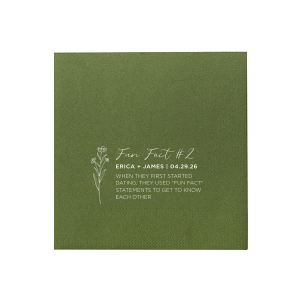 The ever-popular Hunter Green Linen Like Cocktail Napkin with Matte White Foil has a Stem Daisy Flower graphic and is good for use in Floral and Wedding themed parties and can be customized to complement every last detail of your party.