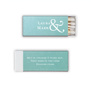 The Ampersand Couple Fact Match features the couple’s names in classic serif lettering paired with an oversized ampersand and a short fact on the reverse. Choose it to share a meaningful detail that feels personal and intentional. Tailor-made for weddings as thoughtful event favors.