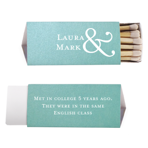 The Ampersand Couple Fact Match features the couple’s names in classic serif lettering paired with an oversized ampersand and a short fact on the reverse. Choose it to share a meaningful detail that feels personal and intentional. Tailor-made for weddings as thoughtful event favors.