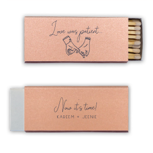 The ever-popular Stardream Blush Classic Matchbox with Matte Navy Foil has a Pinky Promise graphic and is good for use in Wedding themed parties and couldn't be more perfect. It's time to show off your impeccable taste.