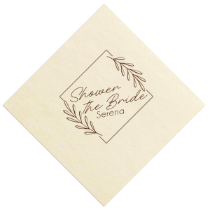 Our custom White Cocktail Napkin with Shiny Champagne Foil has a Leaf Diamond Frame graphic and is good for use in Frames, Geometric, Floral themed parties and will give your party the personalized touch every host desires.