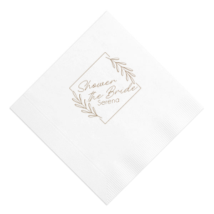 Our custom White Cocktail Napkin with Shiny Champagne Foil has a Leaf Diamond Frame graphic and is good for use in Frames, Geometric, Floral themed parties and will give your party the personalized touch every host desires.