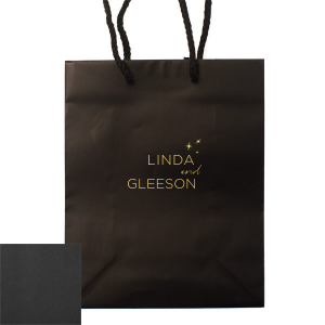 ForYourParty's personalized Black Classic Gift Bag with Shiny 18 Kt Gold Foil has a Twilight graphic and is good for use in Stars, Delphine themed parties and will impress guests like no other. Make this party unforgettable.